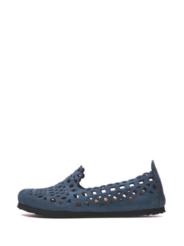 Comfortfusse Leder-Slipper in Dunkelblau