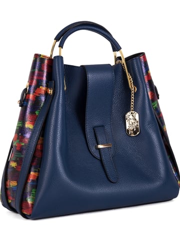 Anna Morellini Leder-Henkeltasche in Dunkelblau - (B)38 x (H)32 x (T)13 cm