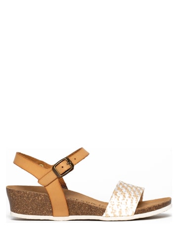 BACKSUN Sleehaksandalen "Calabria" lichtbruin/wit/geel