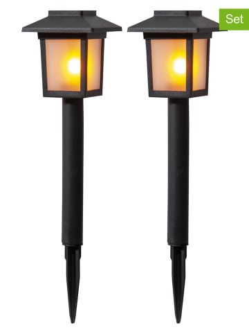 STAR Trading 2-delige set: ledsolartuinstekers "Flame Mini" zwart - (H)23 cm