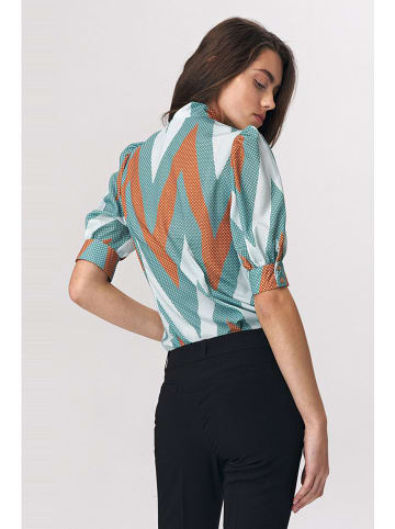 Nife Bluse in Türkis/ Weiß/ Hellbraun
