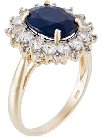 LA MAISON DE LA JOAILLERIE Złoty pierścionek "Soleil Bleu" z topazami i szafirem