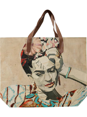 Madre Selva Shopper bag "Frida Collage" w kolorze beżowym ze wzorem - 55 x 40 cm