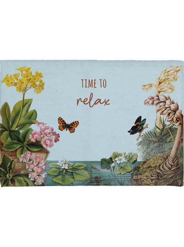 Folkifreckles Dywanik łazienkowy "Time to Relax" w kolorze błękitnym ze wzorem - 60 x 40 cm