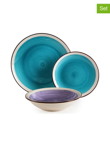 Trendy Kitchen by EXCÉLSA 18-częściowy zestaw talerzy w kolorze fioletowo-błękitnym