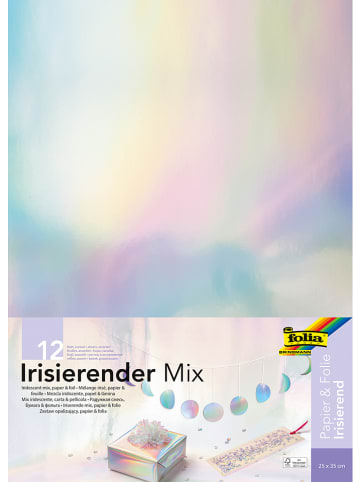 Folia Materiaalmix "Iriserend" zilverkleurig/meerkleurig - 12 vellen - (L)35 cm
