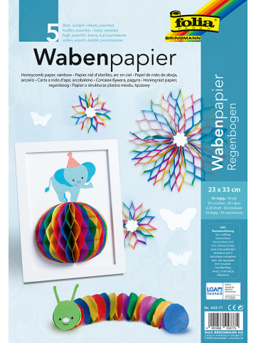 folia PAPER Wabenpapier "Regenbogen" in Bunt - 5 Blatt - (L)33 x (B)23 cm