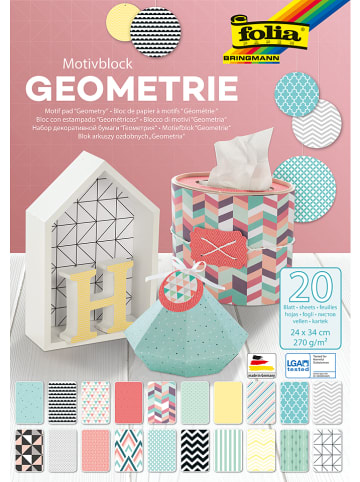 folia PAPER Motivblock "Geometrie" in Bunt - 20 Blatt - (L)34 x (B)24cm