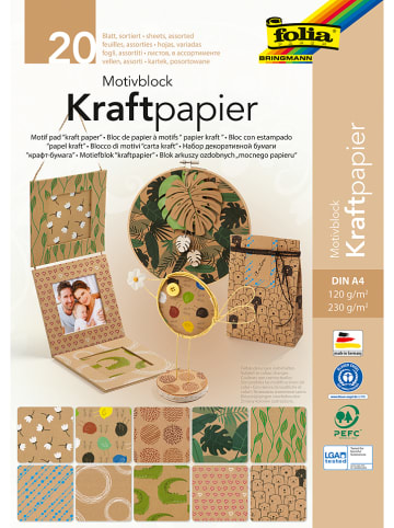 Folia Blok arkuszy ozdobnych (20 szt.) "Kraft paper" w kolorze jasnobrązowym - A4