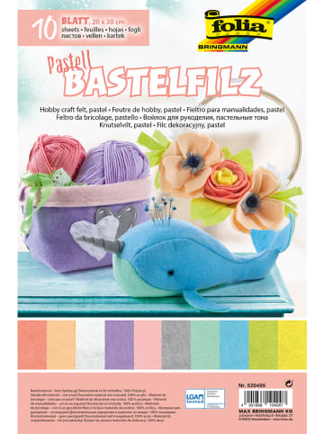 Folia Bastelfilz "Pastell" in Bunt - 10 Blatt - (L)30 x (B)20 cm