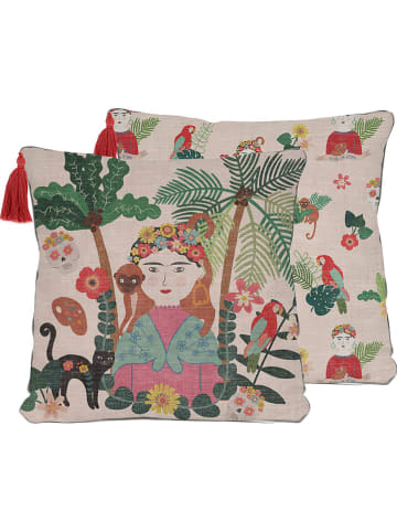 Folkifreckles Poszewka "Frida and Jungle" w kolorze beżowym na poduszkę - 45 x 45 cm