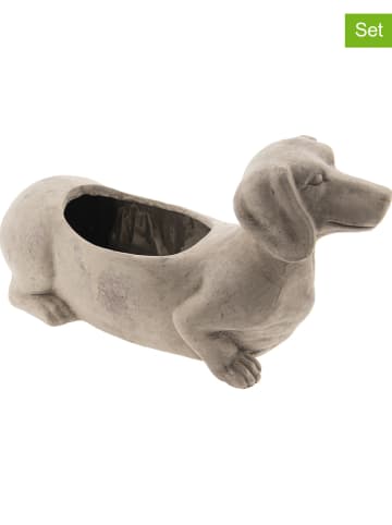 Clayre & Eef 2-delige set: bloempotten "Hond" grijs - (B)30 x (H)16 x (D)12 cm