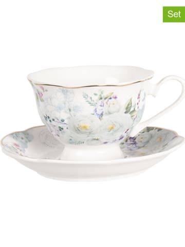 Clayre & Eef 6-delige set: koffiekoppen wit/meerkleurig - 220 ml