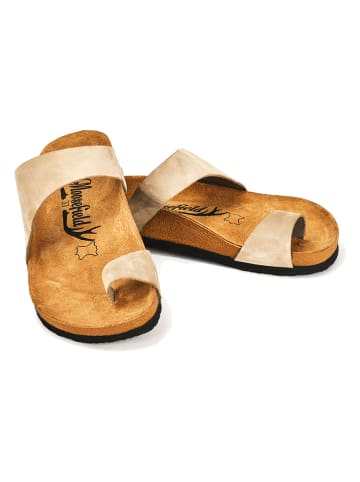 Moosefield Leren teenslippers beige