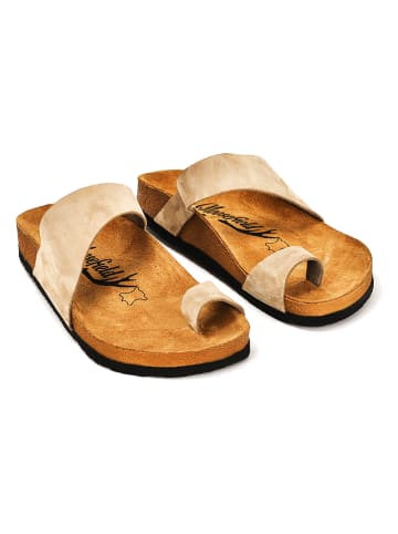 Moosefield Leren teenslippers beige