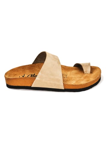 Moosefield Leren teenslippers beige