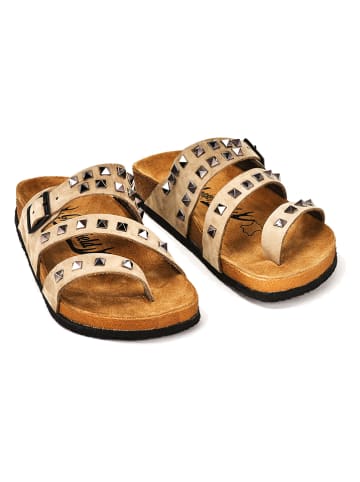 Moosefield Leren teenslippers beige