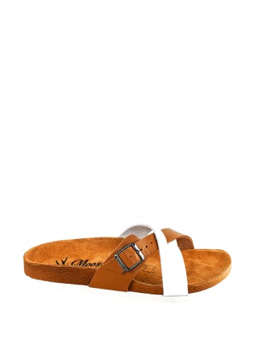 Moosefield Leren slippers wit/bruin