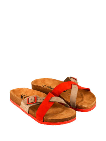 Moosefield Leren slippers beige/rood