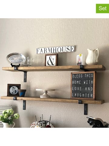 HanahHome 2-delige set: wandmeubels "LAM006" bruin/zwart - (B)60 x (H)16 x (D)14 cm