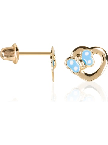 OR ÉCLAT Gouden oorstekers "Petit coeur bleu"
