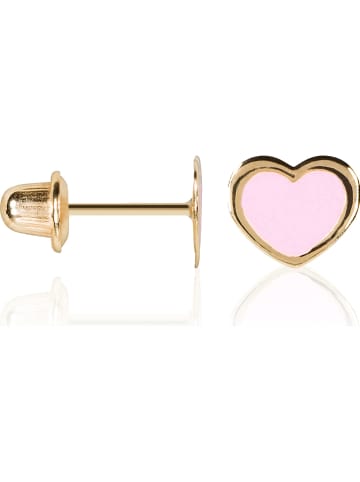 L instant d Or Złote kolczyki-wkrętki "Coeur rose"