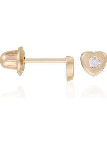 L instant d Or Gouden oorstekers "Coeur véritable" met zirkonia's