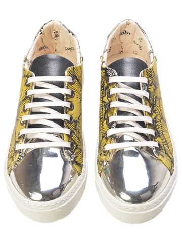 Goby Skórzane sneakersy w kolorze żółto-srebrnym