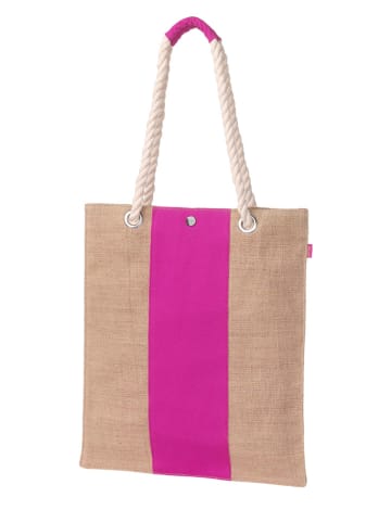Flip Flop Shopper "Burlap tote" in Beige/ Pink - (B)34 x (H)39 x (T)2 cm
