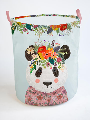 Folkifreckles Aufbewahrungskorb "Floral Panda" in Mint/ Bunt - (H)50 x Ø 40 cm