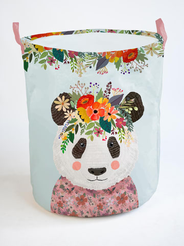 Folkifreckles Kosz "Floral Panda" w kolorze miętowym ze wzorem - wys. 50 x Ø 40 cm