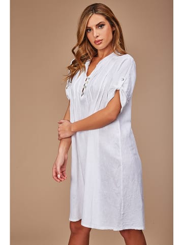 100% LIN Leinen-Kleid in Weiß