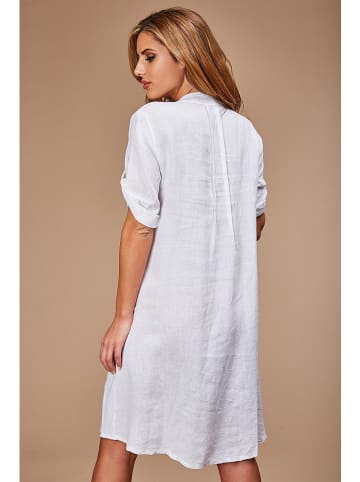 100% LIN Leinen-Kleid in Weiß