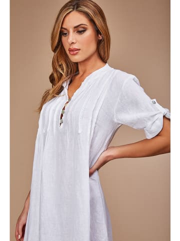 100% LIN Leinen-Kleid in Weiß