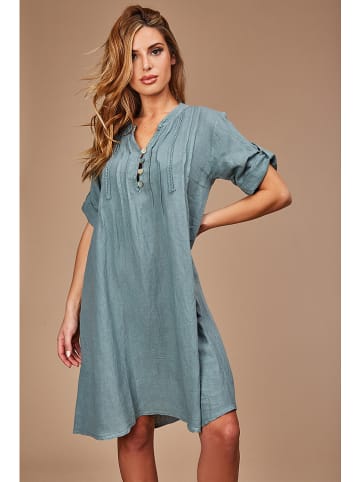 100% LIN Leinen-Kleid in Khaki