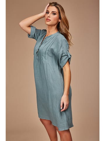 100% LIN Lniana sukienka w kolorze khaki