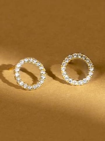 L instant d Or Gouden oorstekers "Moon" met edelstenen