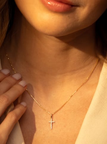 L instant d Or Gold-Anhänger "Croix Promise" mit Edelsteinen
