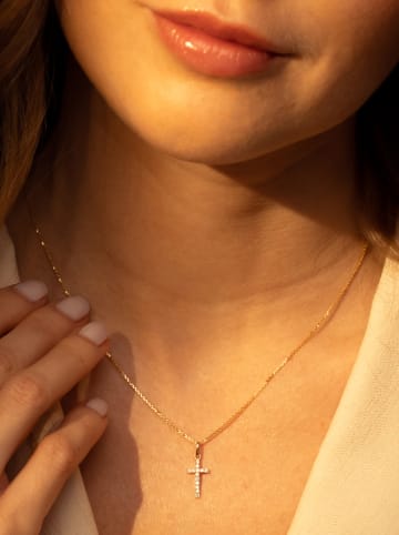 L instant d Or Gold-Anhänger "Croix Promise" mit Edelsteinen