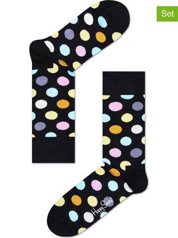 Happy Socks Skarpety (2 pary) "Big Dots" w kolorze czarnym ze wzorem