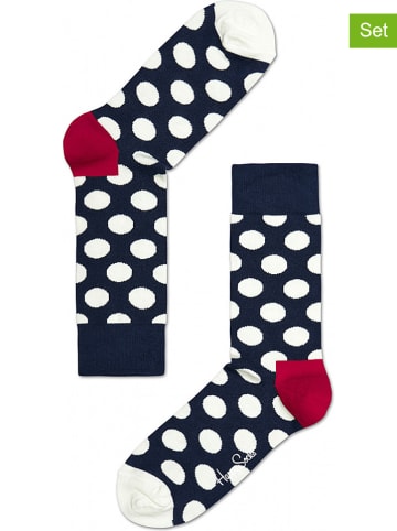 Happy Socks Skarpety (2 pary) "Big Dots" w kolorze granatowo-białym