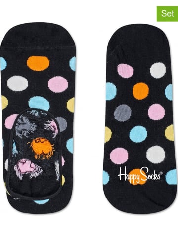 Happy Socks Skarpety-stopki (2 pary) "Big Dots" w kolorze czarnym ze wzorem