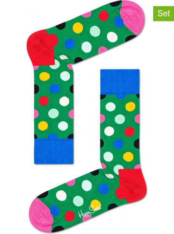 Happy Socks Skarpety (2 pary) "Big Dots" w kolorze zielonym ze wzorem