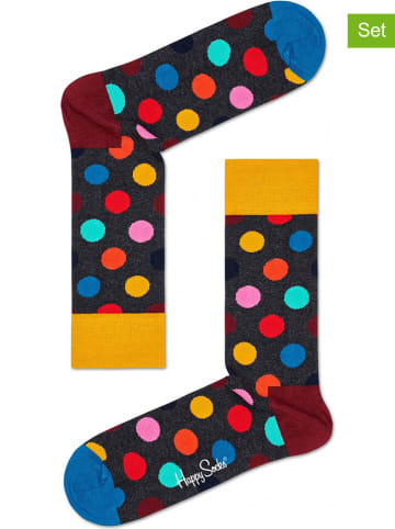 Happy Socks 2-delige set: sokken "Big Dots" grijs/meerkleurig