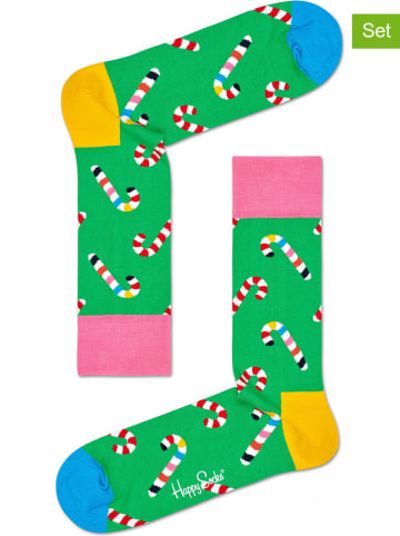 Happy Socks Skarpety (2 pary) "Candy Cane" w kolorze zielonym ze wzorem