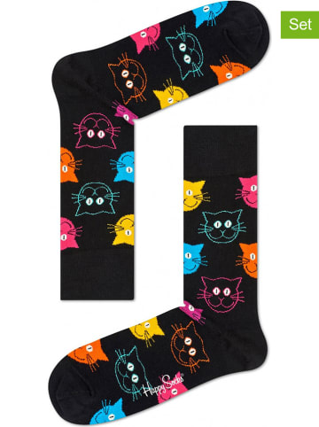 Happy Socks 2-delige set: sokken "Cat" zwart/meerkleurig