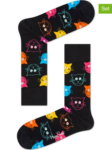 Happy Socks 2er-Set: Socken "Cat" in Schwarz/ Bunt