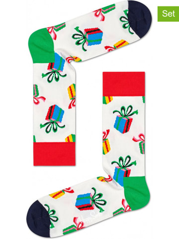 Happy Socks Skarpety (2 pary) "Present" w kolorze białym ze wzorem