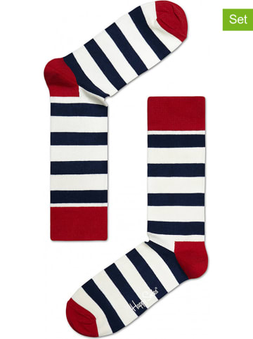 Happy Socks 2er-Set: Socken "Stripes" in Weiß/ Rot/ Schwarz