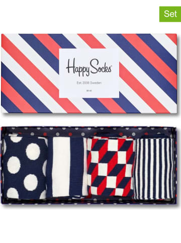 Happy Socks 5-delige geschenkset "Stripes" donkerblauw/rood/wit